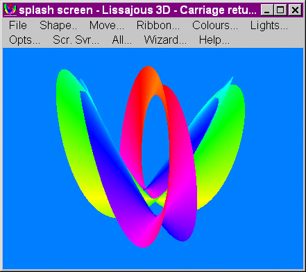 Lissajous 3D screen shot - colourful splash