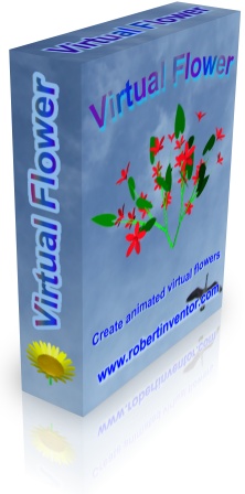 Virtual Flower - create animated virtual flowers - virtual geranium and sunflower with wispy white clouds in deep blue sky with a wild goose flying over - box shot